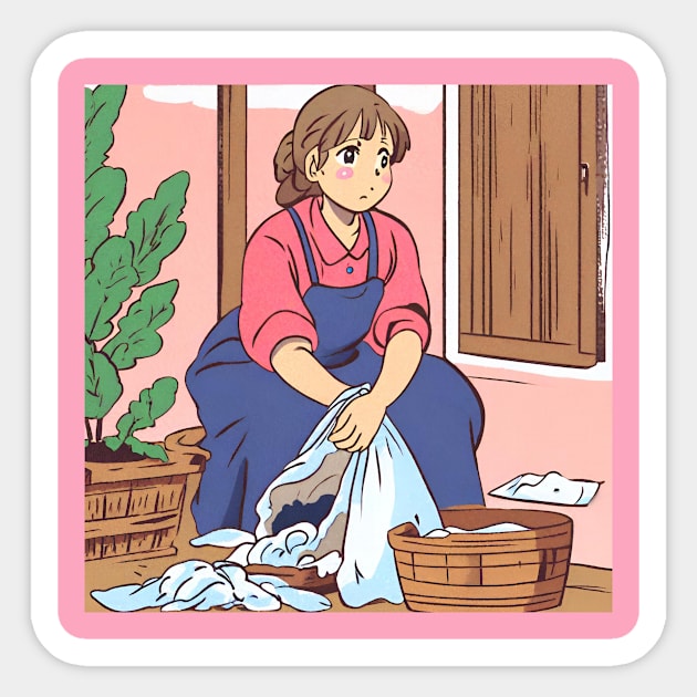 village girl washing laundry Sticker by Canimsubensila 